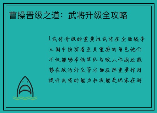 曹操晋级之道：武将升级全攻略